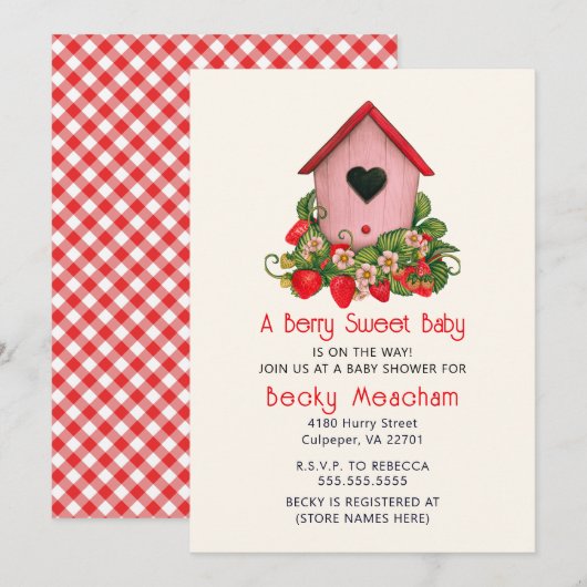 水彩フルーツハウスとイチゴ 招待状 (正面/裏面)