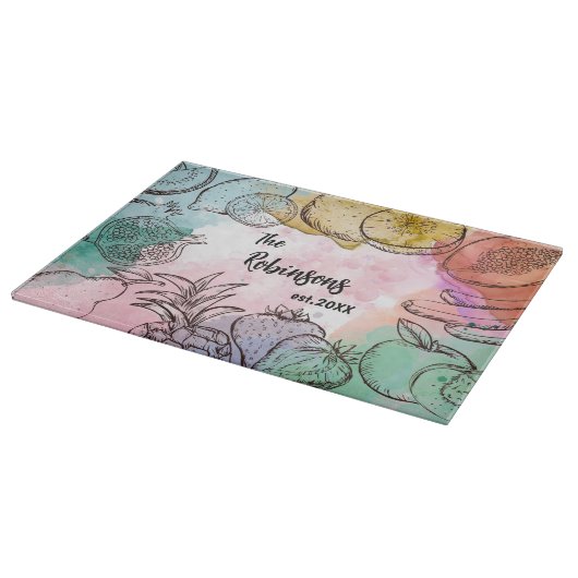 水彩フルーツパーソナライズされたフェスティバル カッティングボード (角)