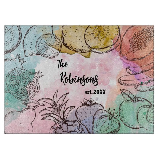 水彩フルーツパーソナライズされたフェスティバル カッティングボード (正面)