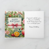 水彩フルーツフラワーグリーンハッピーバースデー カード (内部)
