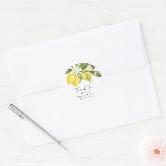 水彩フルーツ レモン ウェディングシャワー ギフトタグ ラウンドシール (封筒)