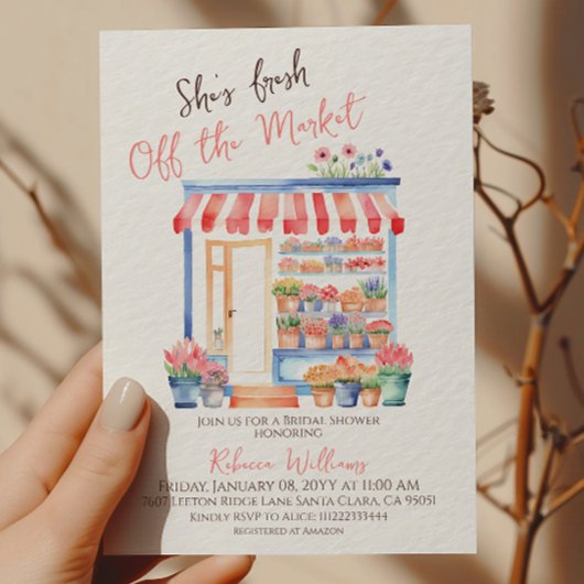 水彩フレッシュオフマーケットフローラブライダルシャワー 招待状