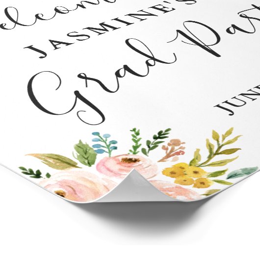 水彩フレッシュシックフローラ卒業パーティーサイン ポスター (角)