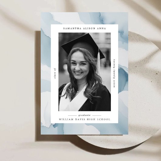 水彩フレームのエレガント卒業 案内状