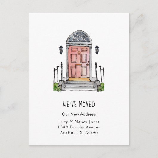 水彩フロントドア引っ越しました移動はがき ポストカード (正面)