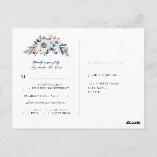 水彩フローラあじさい食事チョイスRSVP ポストカード (裏面)
