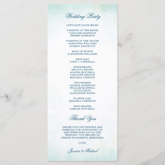 水彩フローラいかりティール（緑がかった色）ビーチ結婚式 プログラム (裏面)