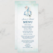 水彩フローラいかりティール(緑がかった色)ビーチ結婚式 メニュー (正面/裏面)