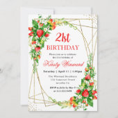 水彩フローラいちごフレーム21st誕生日 招待状 (正面)