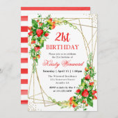 水彩フローラいちごフレーム21st誕生日 招待状 (正面/裏面)