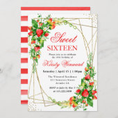 水彩フローラいちご金ゴールドフレーム甘い16 招待状 (正面/裏面)