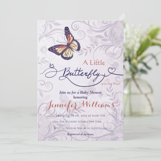 水彩フローラお洒落バタフライベビーシャワー 招待状 (スタンド正面)