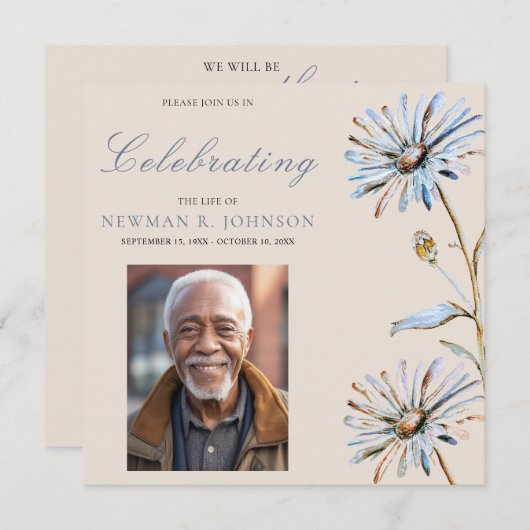 水彩フローラお祝いの写真 招待状 (正面/裏面)