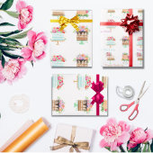 水彩フローラお誕生日ケーキ ラッピングペーパー