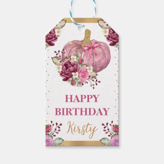 水彩フローラかぼちゃ秋誕生日 ギフトタグ (正面)