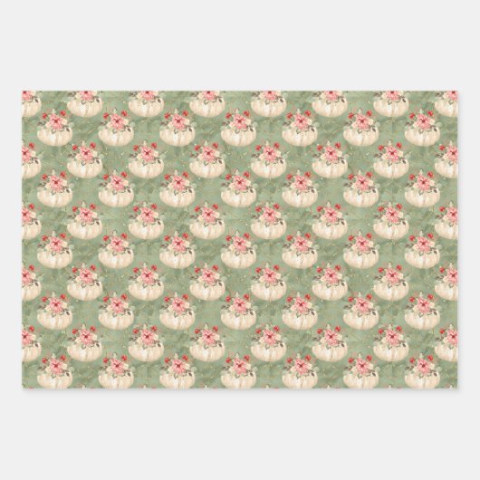 水彩フローラかぼちゃ誕生日ベビーシャワー ラッピングペーパーシート (正面3)