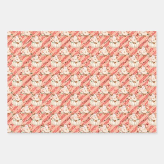 水彩フローラかぼちゃ誕生日ベビーシャワー ラッピングペーパーシート (正面2)