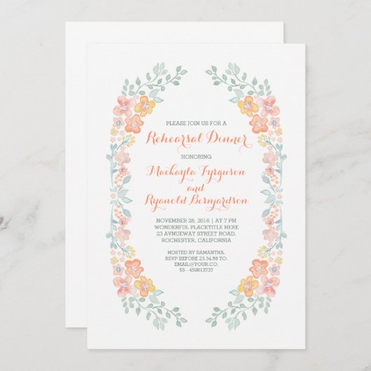 水彩フローラかわいいリースリハーサル 招待状 (正面/裏面)