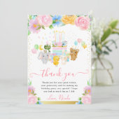水彩フローラかわいい動物フレンズ誕生日 サンキューカード (スタンド正面)