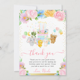 水彩フローラかわいい動物フレンズ誕生日 サンキューカード