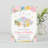 水彩フローラかわいい動物フレンズ誕生日 招待状 (スタンド正面)