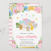 水彩フローラかわいい動物フレンズ誕生日 招待状 (正面/裏面)