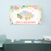 水彩フローラかわいい動物フレンズ誕生日 横断幕 (トレードショー)