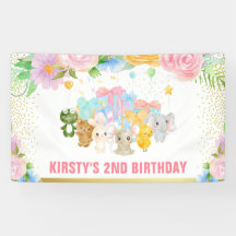 水彩フローラかわいい動物フレンズ誕生日