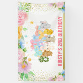 水彩フローラかわいい動物フレンズ誕生日 横断幕 (縦)