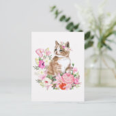 水彩フローラかわいい猫 ポストカード (スタンド正面)