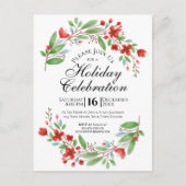 水彩フローラかわいらしクリスマスホリデーパーティー インビテーションポストカード (正面)