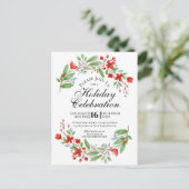 水彩フローラかわいらしクリスマスホリデーパーティー インビテーションポストカード (スタンド正面)