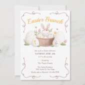 水彩フローラかわいらしバニーイースターブランチ 招待状 (正面)