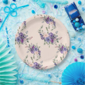 水彩フローラかわいらし花紫色ピンク ペーパープレート (パーティー)