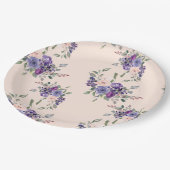 水彩フローラかわいらし花紫色ピンク ペーパープレート (アングル)