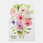 水彩フローラかわいらし野花パーソナライズされた キッチンタオル (縦)