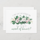 水彩フローラが私のメイド・オブ・オーナー(花嫁付き添い人) インビテーションポストカード (正面/裏面)