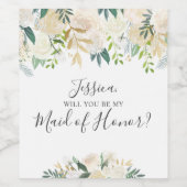 水彩フローラが私のメイド・オブ・オーナー（花嫁付き添い人） ワインラベル (シングルラベル)