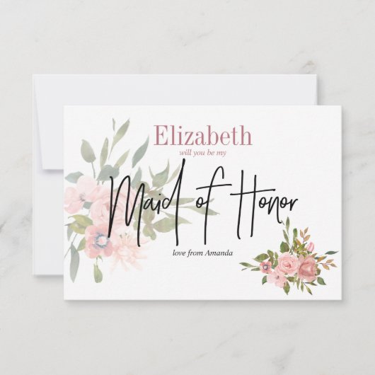 水彩フローラが私のメイド・オブ・オーナー(花嫁付き添い人) 招待状 (正面)