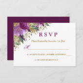 水彩フローラきらめくアメジストウェディングRSVP 出欠カード (正面/裏面)