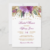 水彩フローラきらめくアメジストブライダルシャワー 招待状 (正面)
