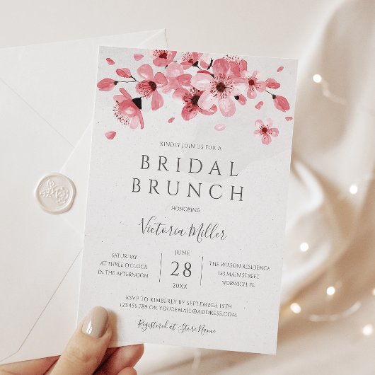 水彩フローラさくらんぼブロッサムブライダルシャワー 招待状