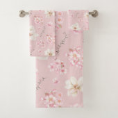 水彩フローラさくらんぼ花フローラピンク バスタオルセット (インサイチュ)