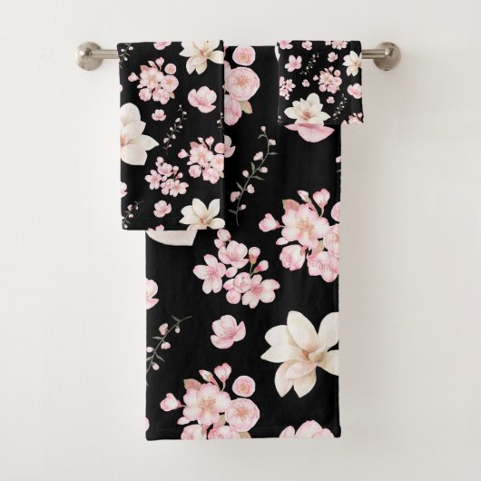 水彩フローラさくらんぼ花花の柄 バスタオルセット (インサイチュ)