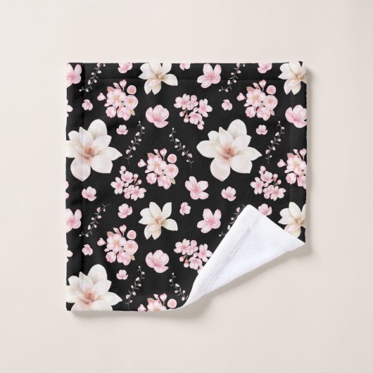 水彩フローラさくらんぼ花花の柄 バスタオルセット (ウォッシュタオル)