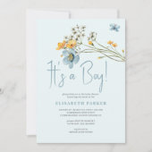 水彩フローラその少年の青い赤ちゃんシャワー 招待状 (正面)