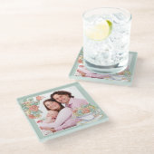 水彩フローラとティーカカスタムップ写真 ガラスコースター (アングル)