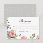 水彩フローラとドットウェディングRSVPカード 出欠カード (正面/裏面)