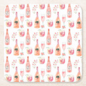 水彩フローラとバラワインデザイン。 スクエアペーパーコースター (正面)