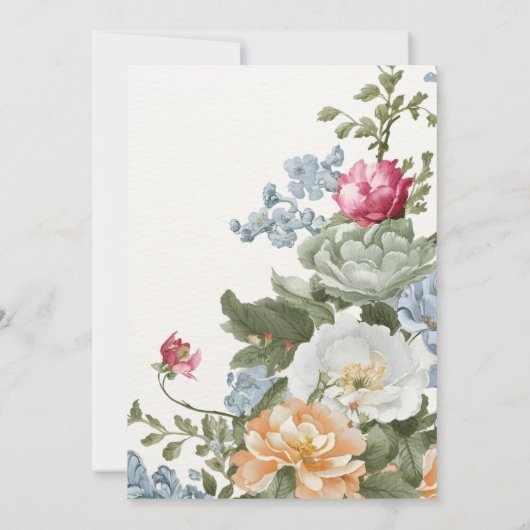 水彩フローラとバードフレーム赤ちゃんシャワー 招待状 (裏面)